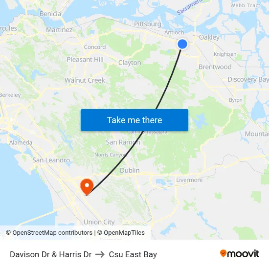 Davison Dr & Harris Dr to Csu East Bay map