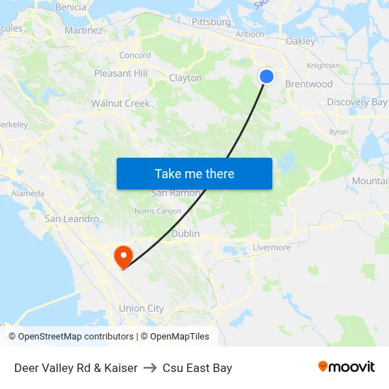 Deer Valley Rd & Kaiser to Csu East Bay map