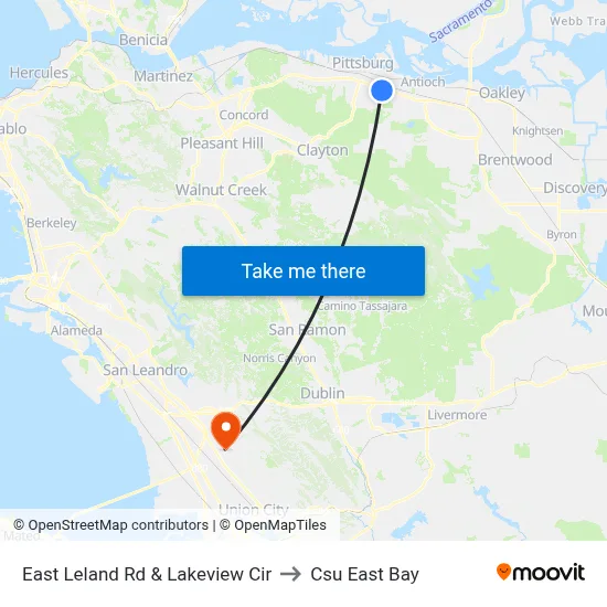 East Leland Rd & Lakeview Cir to Csu East Bay map