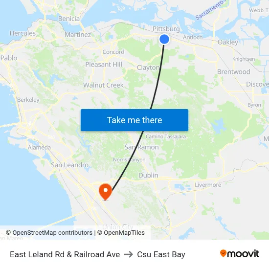East Leland Rd & Railroad Ave to Csu East Bay map