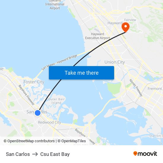 San Carlos to Csu East Bay map