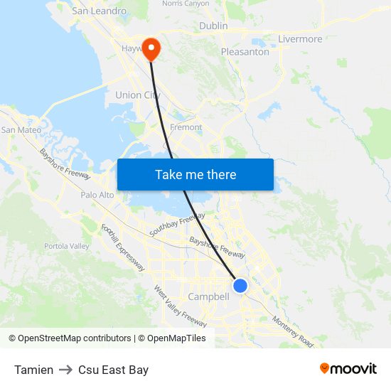 Tamien to Csu East Bay map