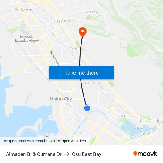 Almaden Bl & Cumana Dr to Csu East Bay map