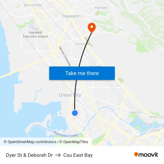 Dyer St & Deborah Dr to Csu East Bay map