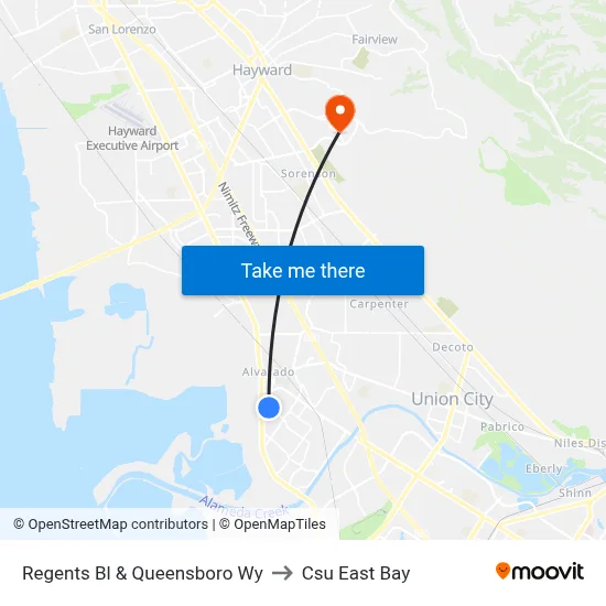Regents Bl & Queensboro Wy to Csu East Bay map