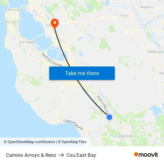 Camino Arroyo & Renz (N) to Csu East Bay map