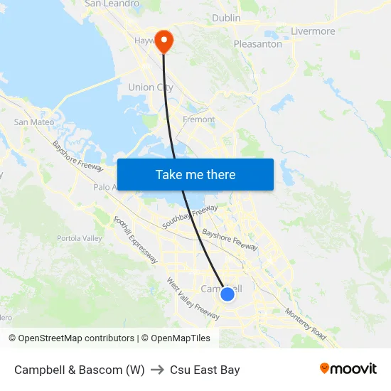 Campbell & Bascom (W) to Csu East Bay map