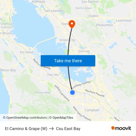El Camino & Grape (W) to Csu East Bay map
