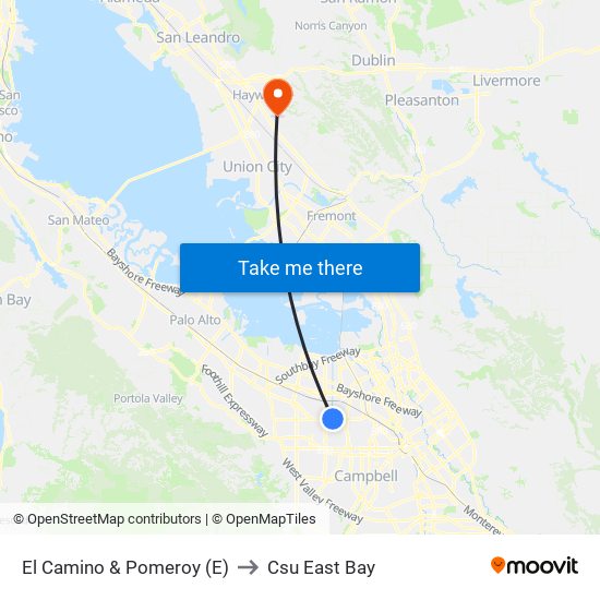 El Camino & Pomeroy (E) to Csu East Bay map