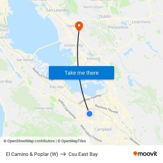 El Camino & Poplar (W) to Csu East Bay map