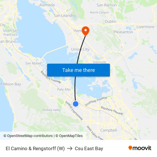 El Camino & Rengstorff (W) to Csu East Bay map