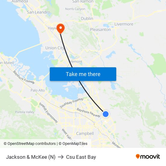 Jackson & McKee (N) to Csu East Bay map