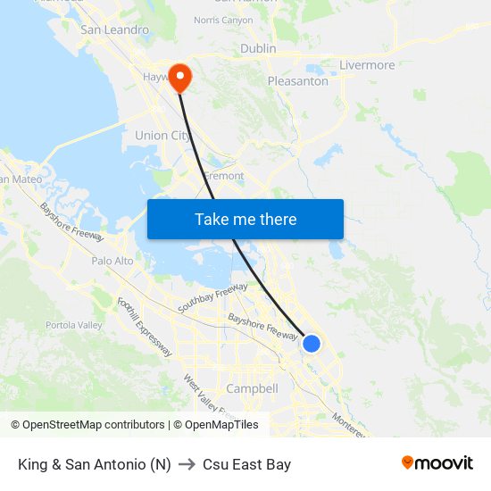 King & San Antonio (N) to Csu East Bay map