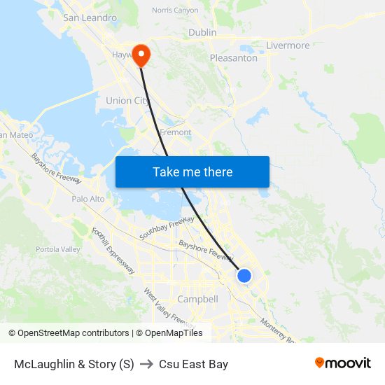 McLaughlin & Story (S) to Csu East Bay map