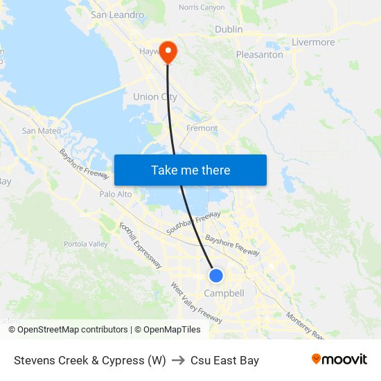 Stevens Creek & Cypress (W) to Csu East Bay map