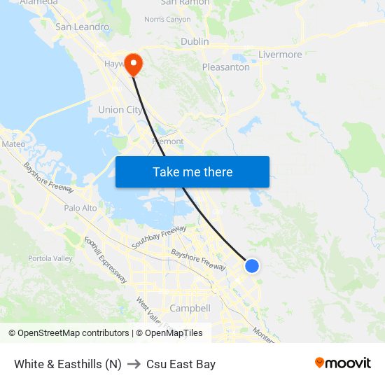 White & Easthills (N) to Csu East Bay map