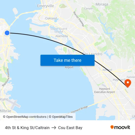 4th St & King St/Caltrain to Csu East Bay map