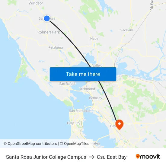 Santa Rosa Junior College Campus to Csu East Bay map