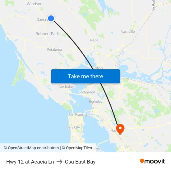Hwy 12 at Acacia Ln to Csu East Bay map