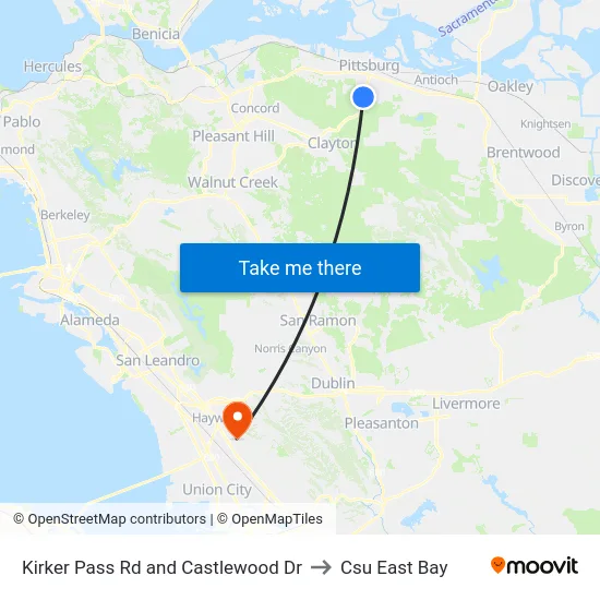 Kirker Pass Rd and Castlewood Dr to Csu East Bay map