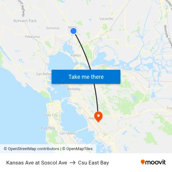 Kansas Ave at Soscol Ave to Csu East Bay map