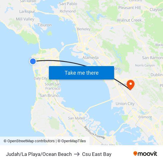 Judah/La Playa/Ocean Beach to Csu East Bay map