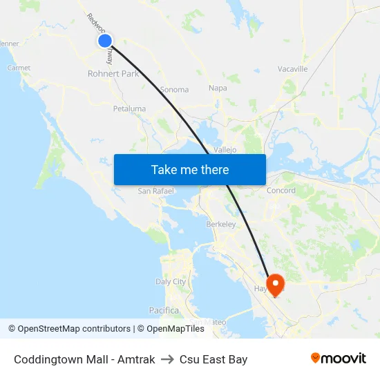 Coddingtown Mall - Amtrak to Csu East Bay map