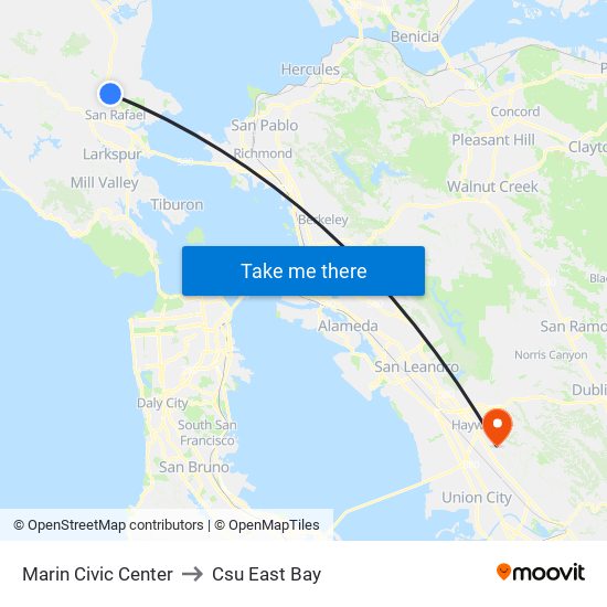 Marin Civic Center to Csu East Bay map