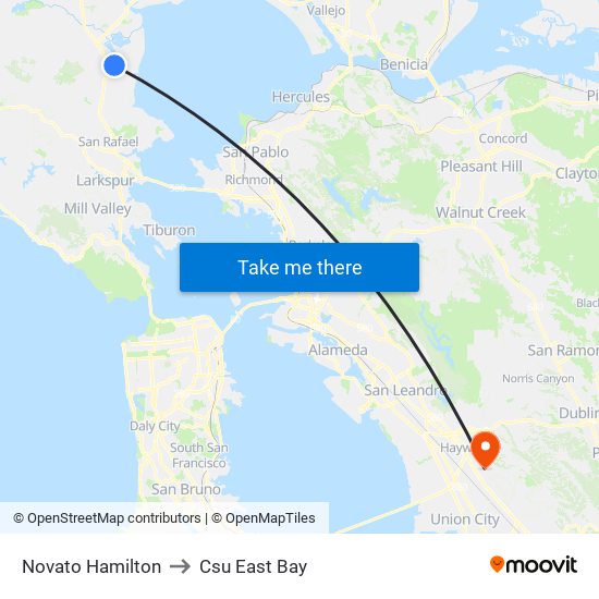 Novato Hamilton to Csu East Bay map
