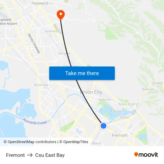 Fremont to Csu East Bay map