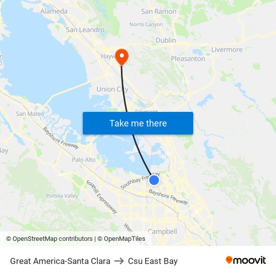 Great America-Santa Clara to Csu East Bay map