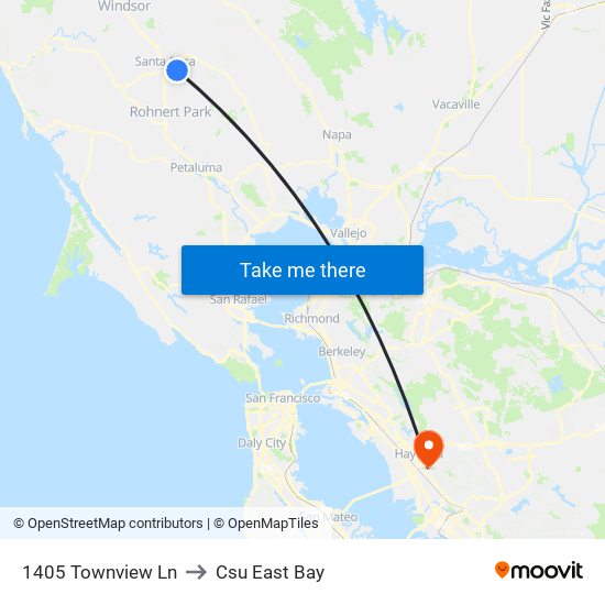 1405 Townview Ln to Csu East Bay map