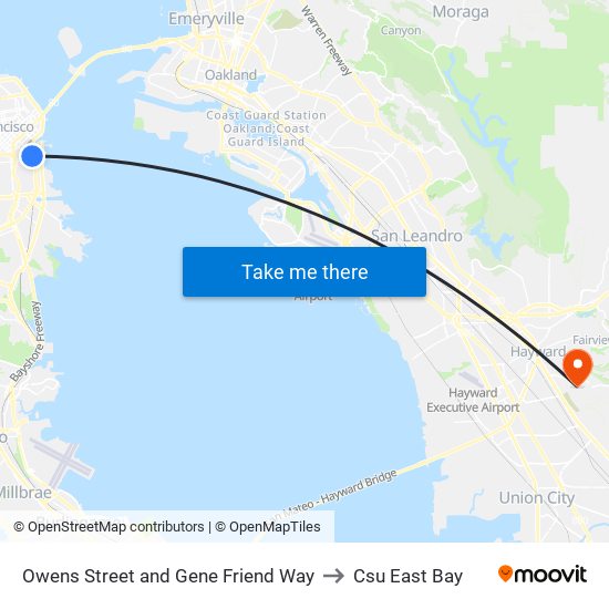 Owens Street and Gene Friend Way to Csu East Bay map