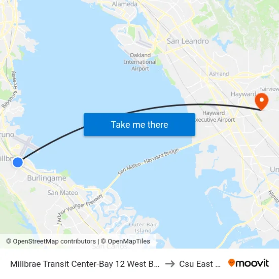 Millbrae Transit Center-Bay 12 West Busway to Csu East Bay map