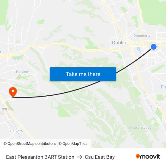 East Pleasanton BART Station to Csu East Bay map