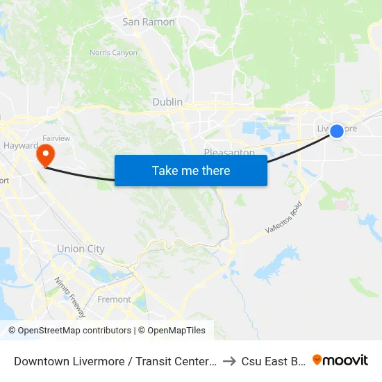 Downtown Livermore / Transit Center EB to Csu East Bay map