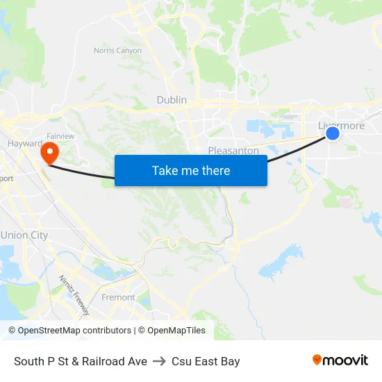 South P St & Railroad Ave to Csu East Bay map