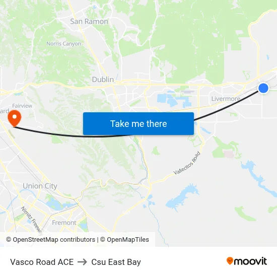 Vasco Road ACE to Csu East Bay map