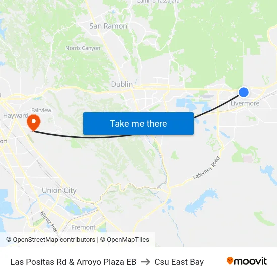 Las Positas Rd & Arroyo Plaza EB to Csu East Bay map