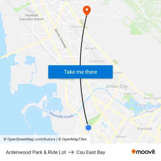 Ardenwood Park & Ride Lot to Csu East Bay map