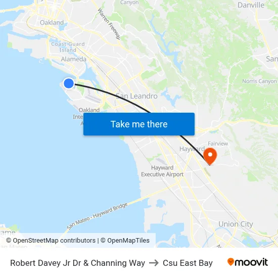 Robert Davey Jr Dr & Channing Way to Csu East Bay map