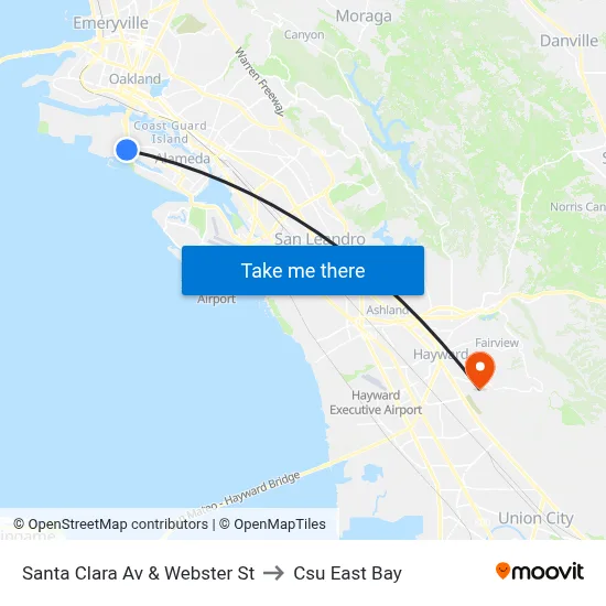 Santa Clara Av & Webster St to Csu East Bay map