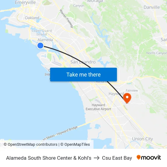 Alameda South Shore Center & Kohl's to Csu East Bay map