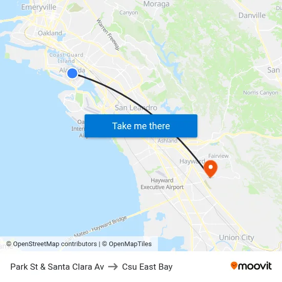 Park St & Santa Clara Av to Csu East Bay map