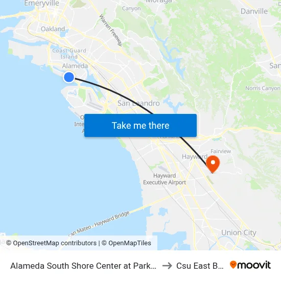 Alameda South Shore Center at Park St to Csu East Bay map