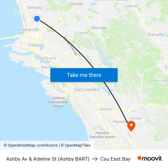 Ashby Av & Adeline St (Ashby BART) to Csu East Bay map