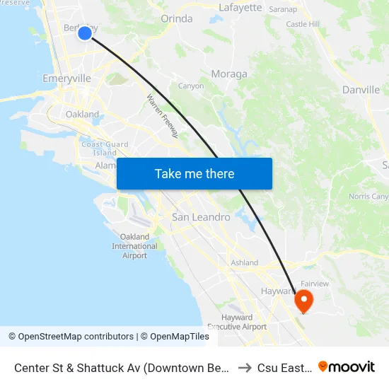 Center St & Shattuck Av (Downtown Berkeley BART) to Csu East Bay map