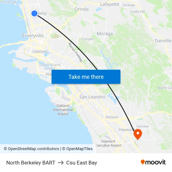 North Berkeley BART to Csu East Bay map