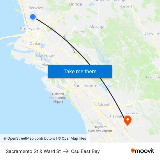 Sacramento St & Ward St to Csu East Bay map