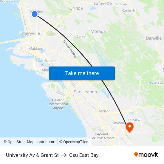 University Av & Grant St to Csu East Bay map